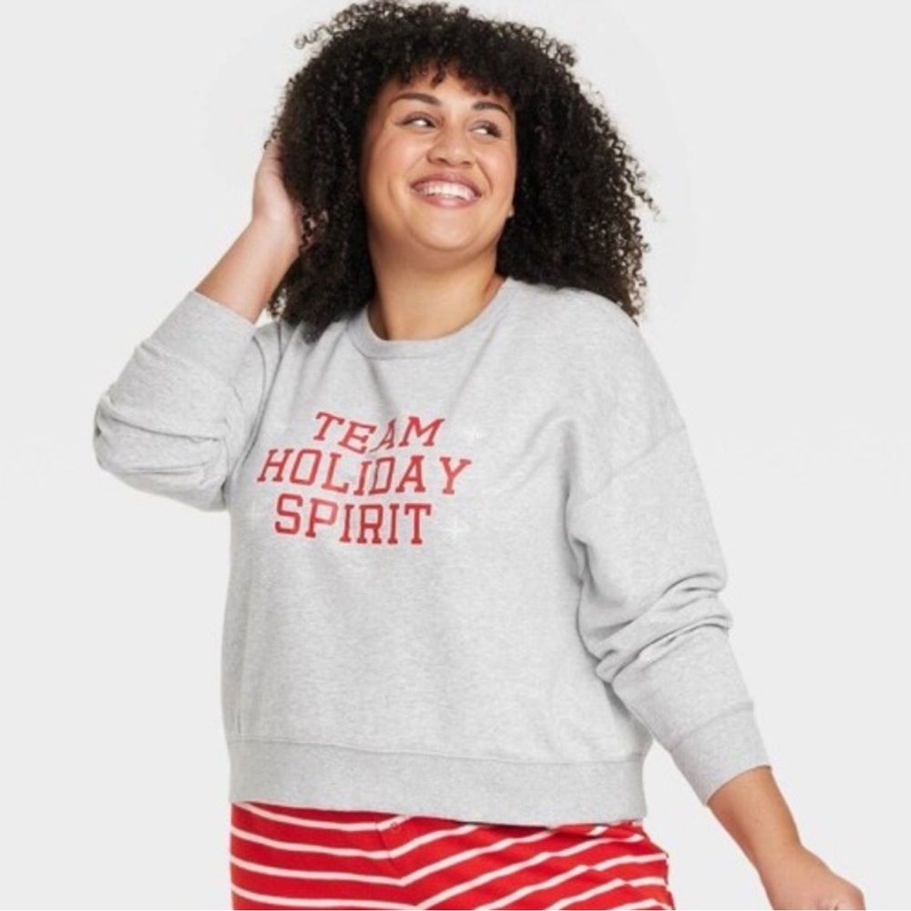 Wondershop Women’s Plus Size Gray pullover sweatshirt Team Holiday Spirit